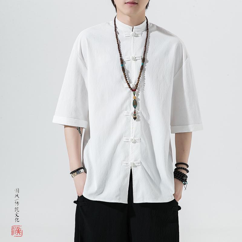 2024 Men's Retro Chinese-Style Cotton Linen Tang Suit Shirt - Plus Size Summer Casual Fashion