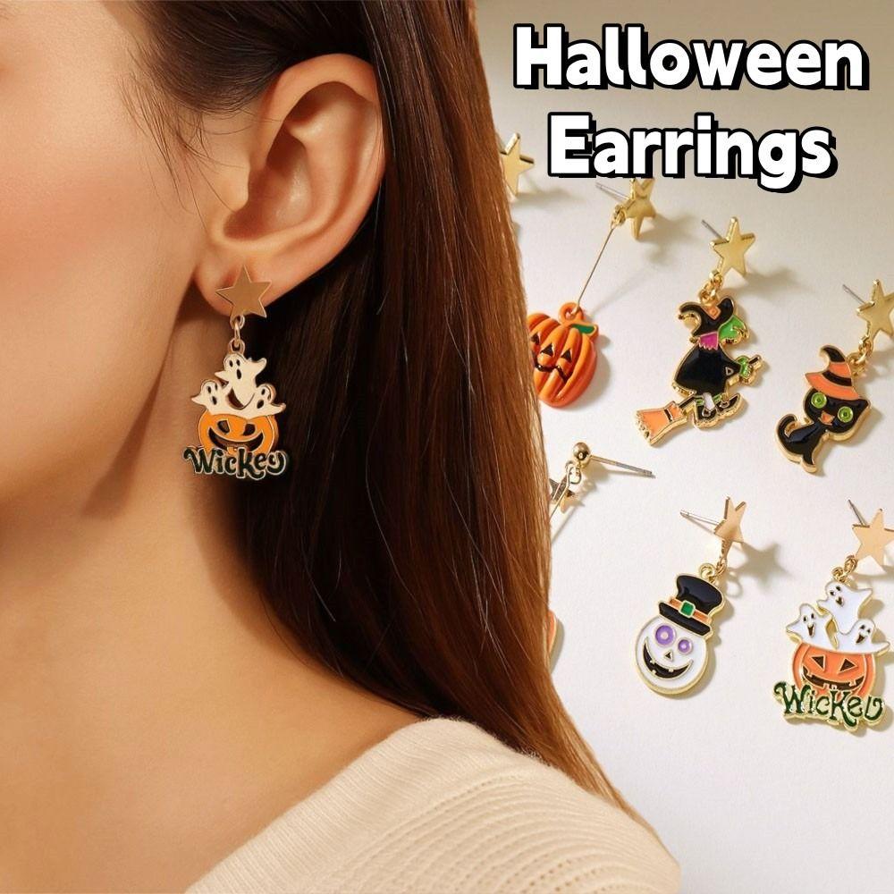 Enamel Ghost Ear Studs Star Pumpkin Dangle Earrings Cute Halloween Earrings  Party