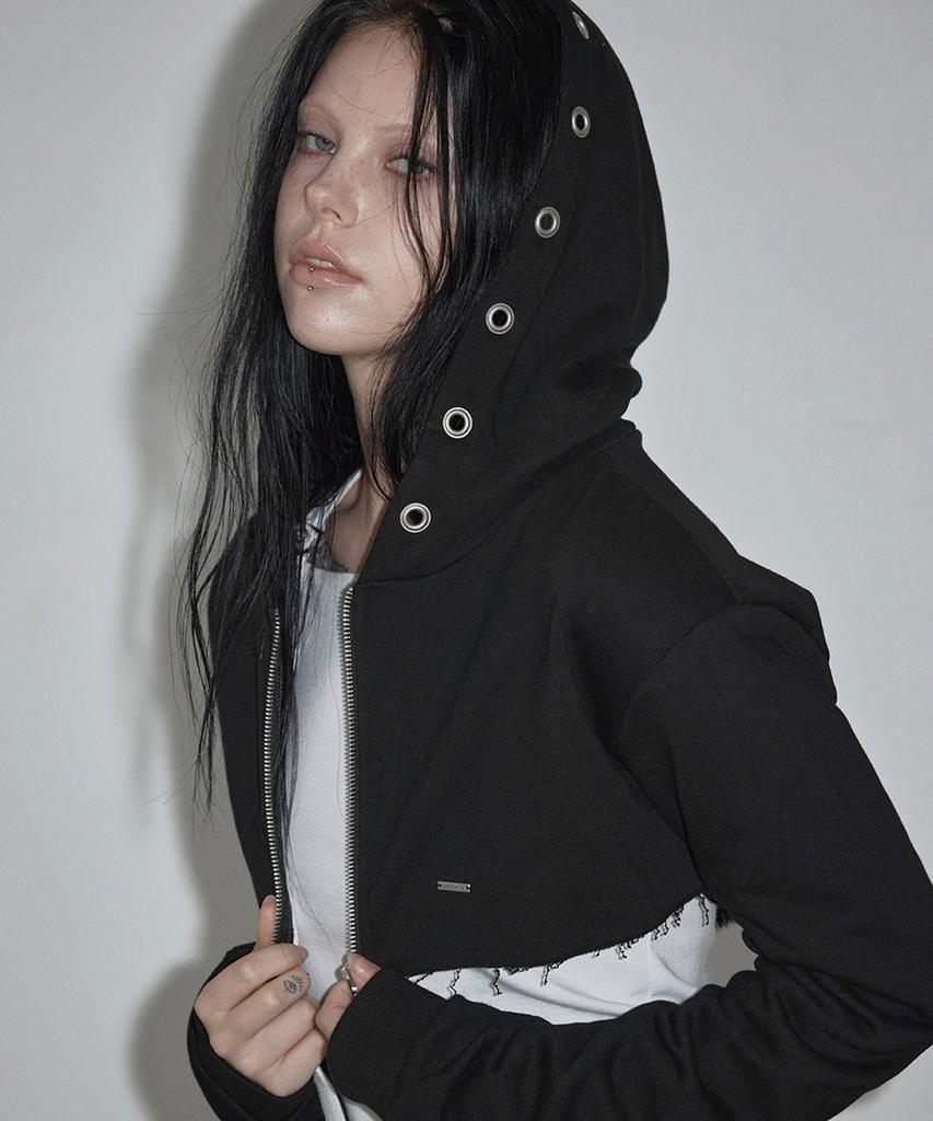 Growhide Cheto Eyelet Crop Bolero Zip-Up_Black
