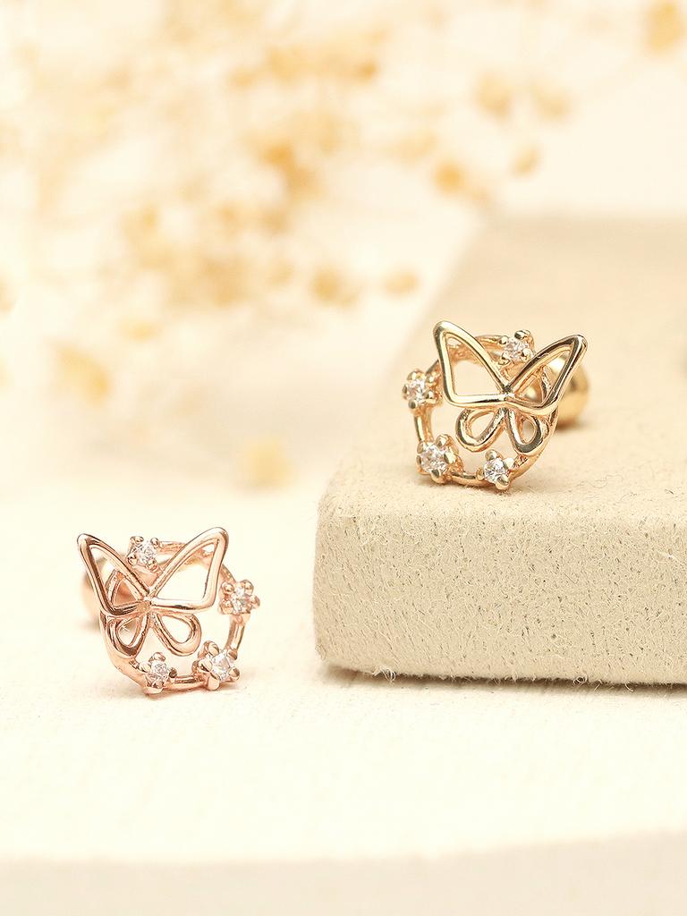 Minimalpiercing 14K Circle Cubic Butterfly Piercing Earrings
