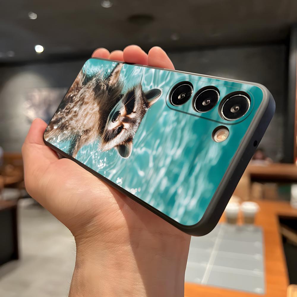 

Cute Raccoon Phone Case For Samsung A56 A36 A26 A16 A15 A25 A35 A55 A14 A34 A24 A54 Black Soft Shell Samsung A36