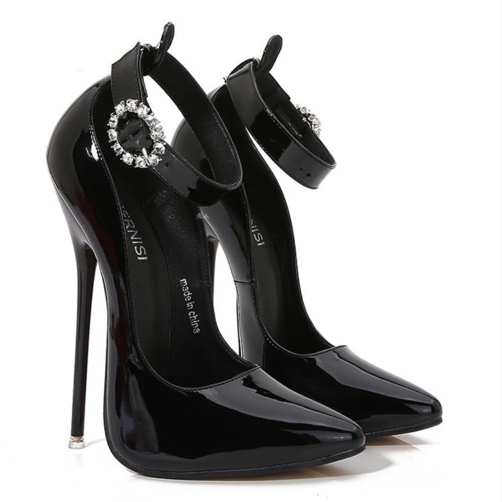 European Nightclub One Strap Pointed Toe Super Thin Stiletto High Heels Large Size Fashion Shoes For Party Crossdress Stage Photoshoot