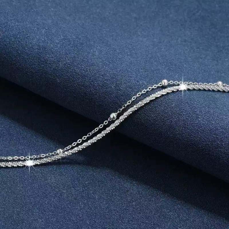 Simple Silver Color Beaded Bracelet for Women Girls Fashion Metal Shiny Double Layered Bracelet Wedding Jewelry Accessories