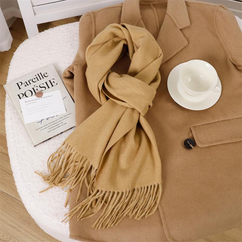 30*180cm Korea Styles Solid Color Cashmere Winter Warm Women Scarf Thicken Shawl Tassels Pashmina Hijab Wrap Windproof Foulard