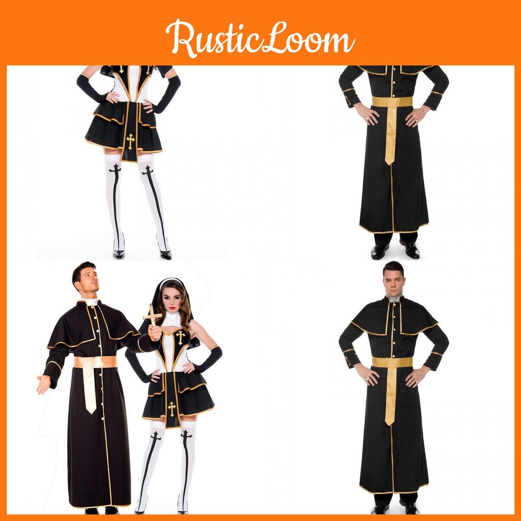 M-xl Stylish Priest Costume For Adults Comfortable Cotton Blend Fabric For Parties