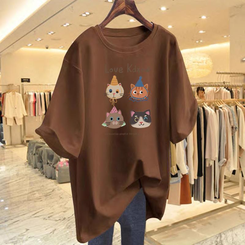 

Women s printed pink cotton short-sleeved t-shirt women s summer loose foreign style half-sleeved top t-shirt XXXL