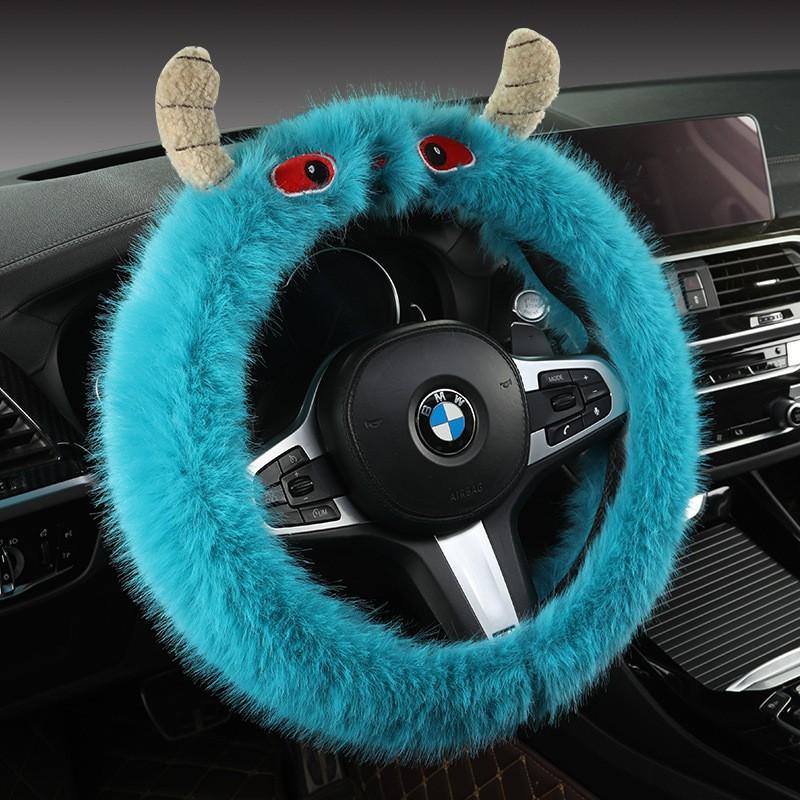 Plush Steering Wheel Cover Winter Warm Soft Fuzzy Car Accessory Women D Shape Universal Fit