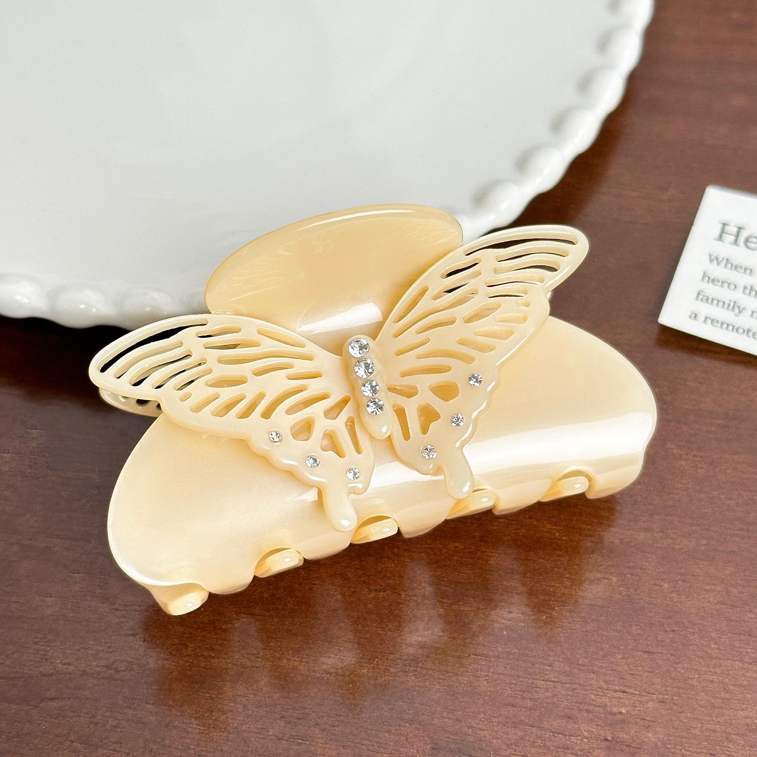 

Уникальный зажим для волос Бабочка из ацетата со стразами, идеально подходящий для модных образов Light Brown8.6cm