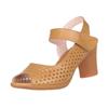 Mid-heel, Thick-heeled, Hollowed-out Women's Sandals with Velcro, Retro and Simple Fish-mouth Shoes