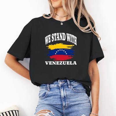 Activist Graphic Tee Political We Stand with Venezuela Breaking News Free In USA Crewneck Casual T Shirt Unisex Streetwear