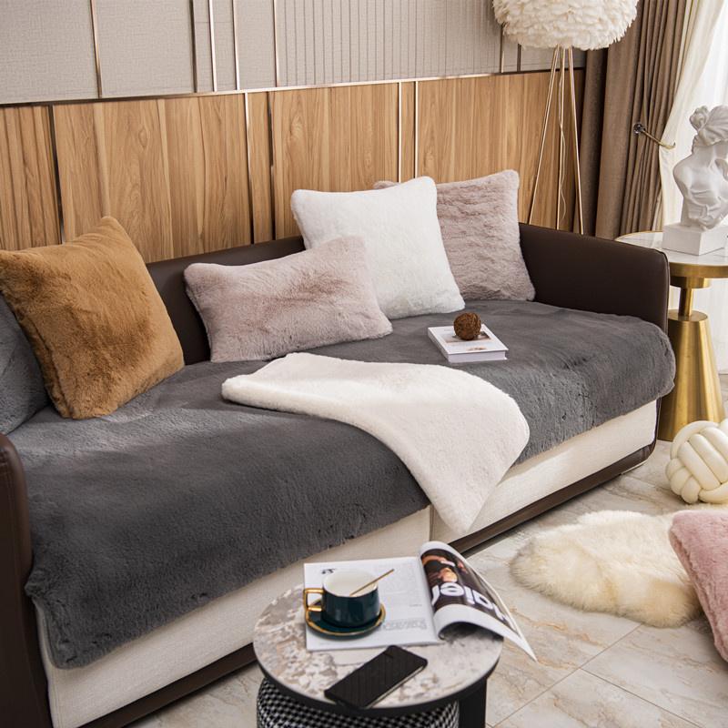 Winter Thick Rabbit Velvet Sofa Cushion Super Soft Chaise Lounge Couch Cover Sofa Towel Non -Slip Couch Slipcovers Home Decor