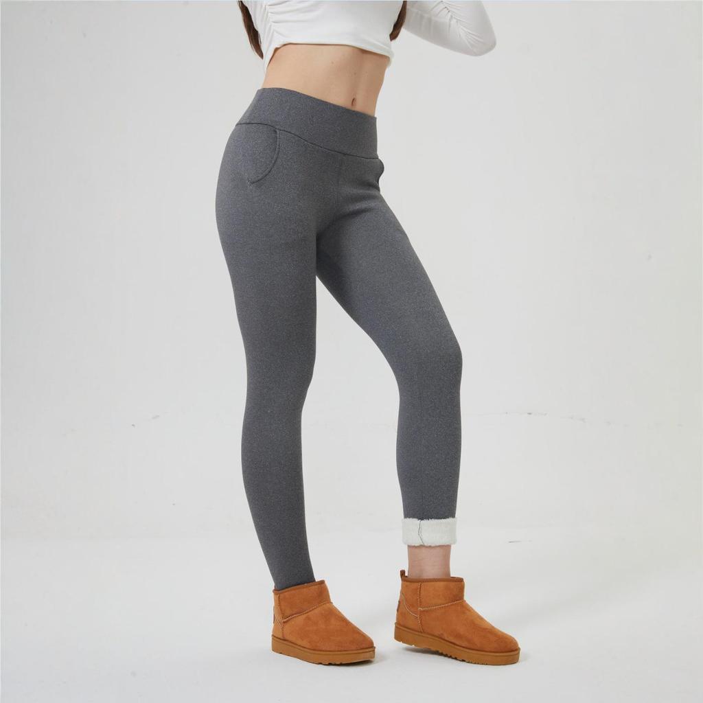 Velvet Speckled Pocket Plus Warm Base Layer Cycling & Yoga Pants with Imitation Lambswool