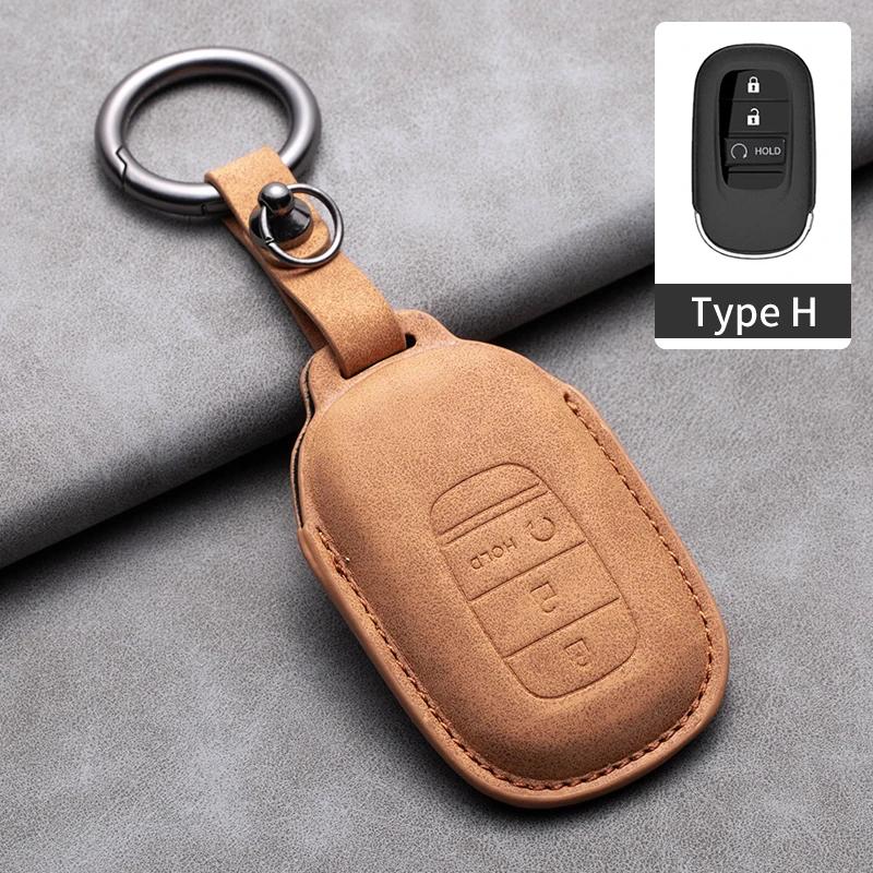Leather Car Key Case Cover Holder Keychain Protector Shell for Honda Accord EX EXL Civic CRV HRV Pilot Ridgeline 2016 2017 2018