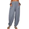 Summer Casual Women's Cotton Linen Elastic Waist Wide Leg Retro Harem Pants Large Size Home Pants