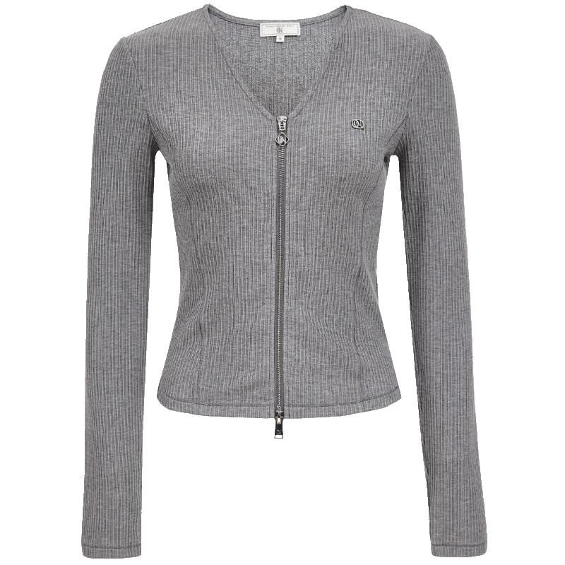 ONLY Women s V-Neck Slim Fit Knit Top with Two-Way Zipper M