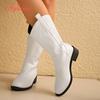 Fashion Aphixta Embroider Mid-Calf Modern Boots 3.5cm Square Heel Totem Design Long Boot Shoes Round Toe Black Big Size 43 Western Boot