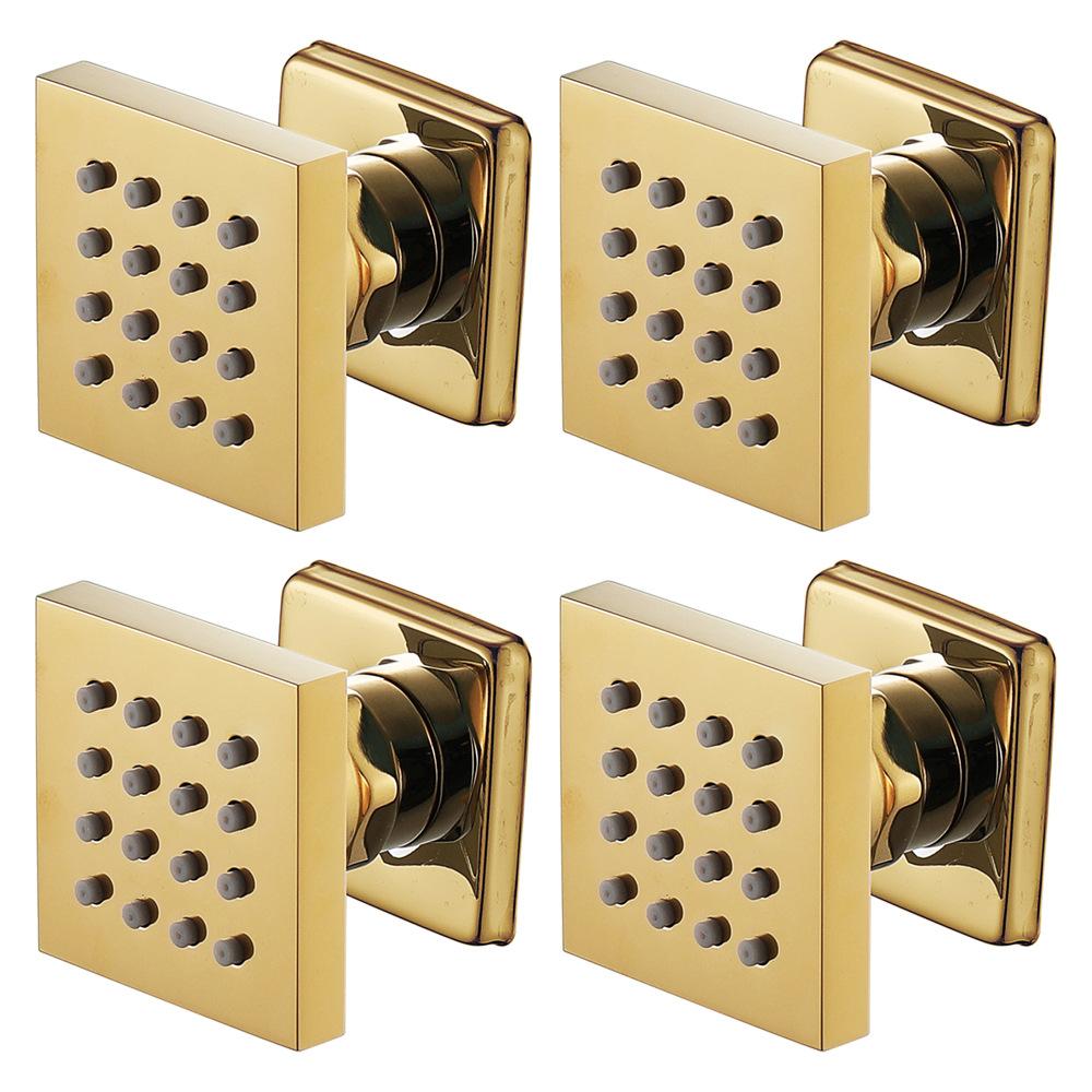 Wall Mounted Massage Shower Jets Brass Bathroom Shower Faucet Accessories Square Gold G1/2 Connector 5years Guruantee