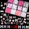 Rhinestones 12 Nail Mixed Grid 3d Pearlescent Beads Ribbon Heart Charms For Nail Art Decoration