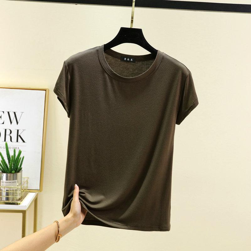 Plus Size Women's Slim Fit Solid Crew Neck Modal T-Shirt - Korean Style Summer Top