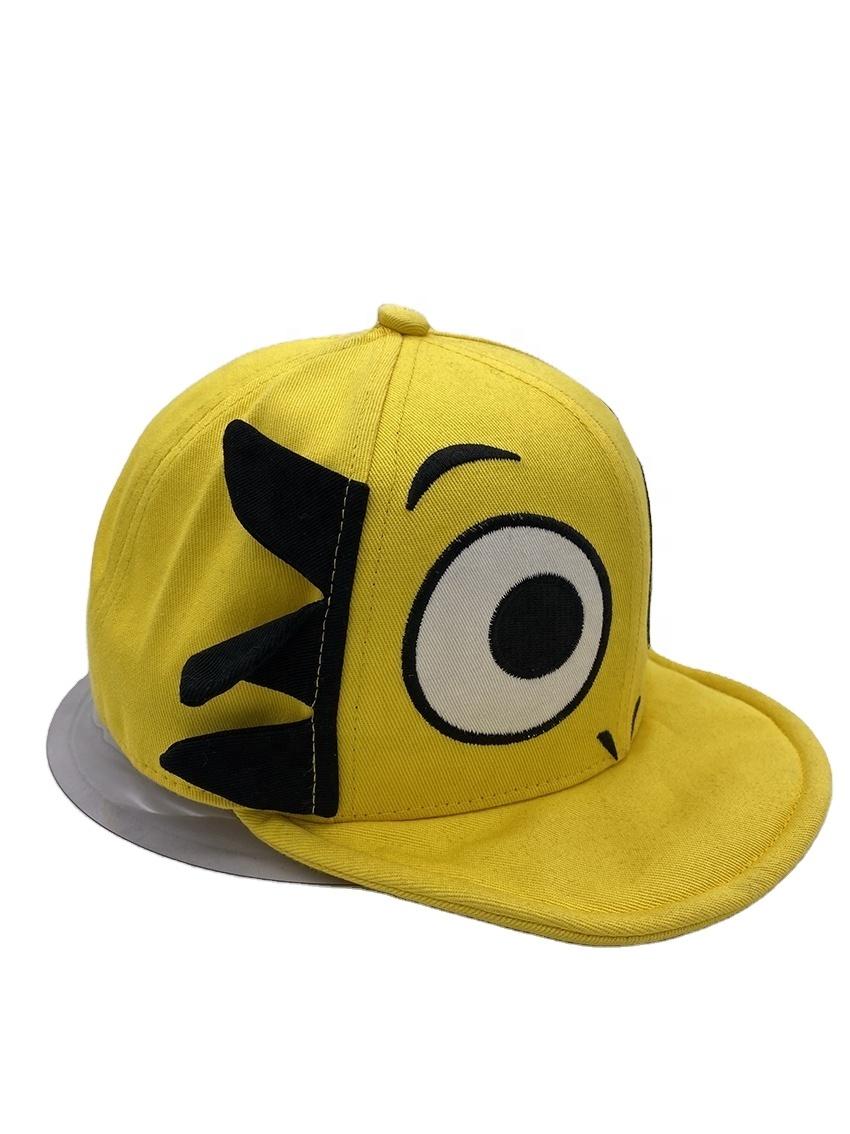 High Quality Cotton Twill Common 6 Panel Soft Brim Snapback Cap Custom Animal Embroidery Logo Outdoor Kids Hats All Seasons жёлтый