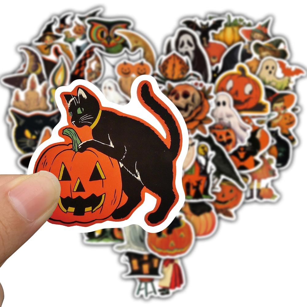 52PCS Pumpkin Witch Sticker Nostalgia Aesthetic Creative Scrapbook Coffee Laptop Phone Guitar Gifts Harajuku Living Room Sticker