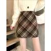 Jupe en Laine Taille Haute pour Femme Hiver A Ligne Plaid Moulante Mini Jupe Mode Rétro