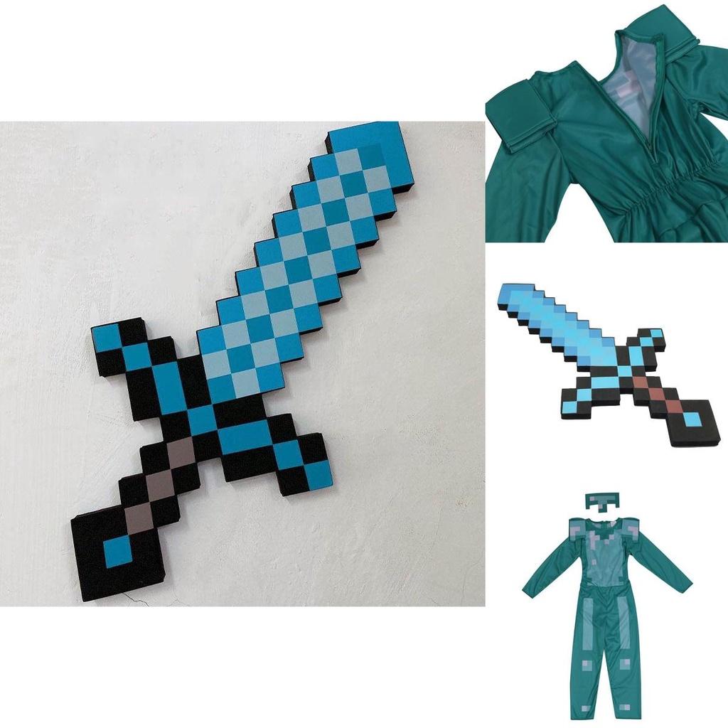 Minecraft Steve Rüstung Kinder Cosplay Kostüm Jumpsuit für Jungen und Mädchen Perfekt für Halloween und Verkleidungsveranstaltungen