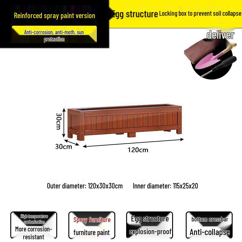 Carbonized Wood Flower Trough: Outdoor Anti-Corrosion Garden Planter Box for Balconies and Roads