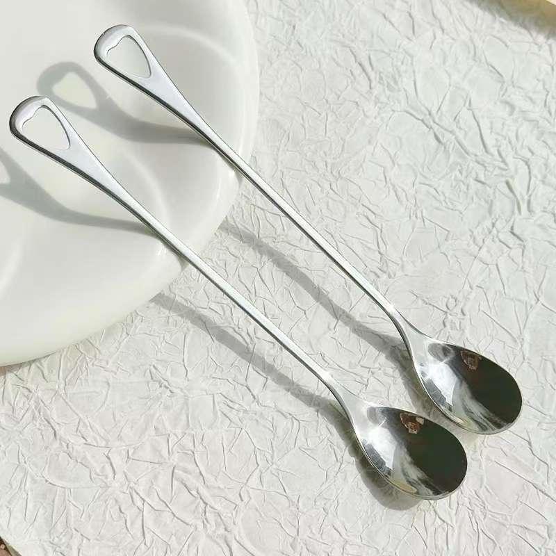 2 Piezas Cuchara de Café de Acero Inoxidable Mango Largo Cuchara de Postre Helado Té Para Picnic Vajilla Utensilio de Cocina