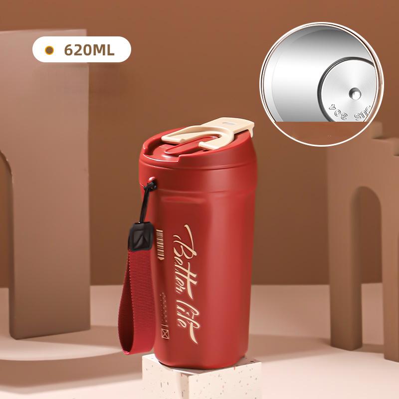 

620 мл термос из нержавеющей стали с выдвижной соломинкой, герметичная бутылка для кофе, чая, холодных напитков, автомобильный термос, кружка Direct drinking красный