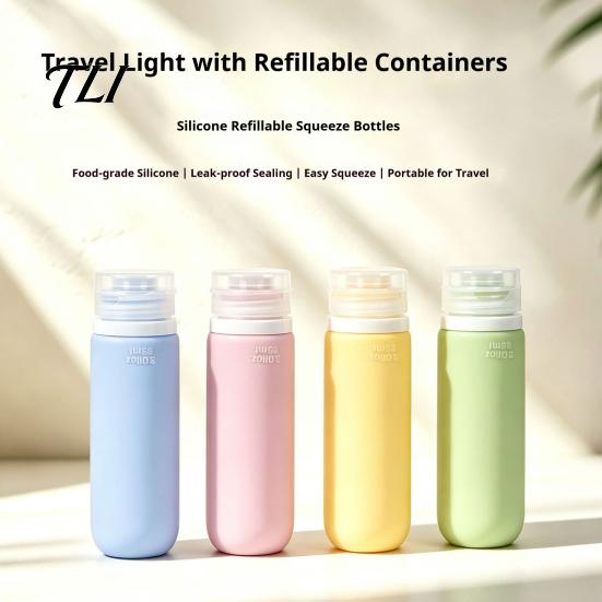 Refillable Lotion 1/4Pcs Silicone Travel Bottle for Toiletries, Leak Proof Size Container, Compact Leakproof Bottles Squeeze Bottle, Essentials