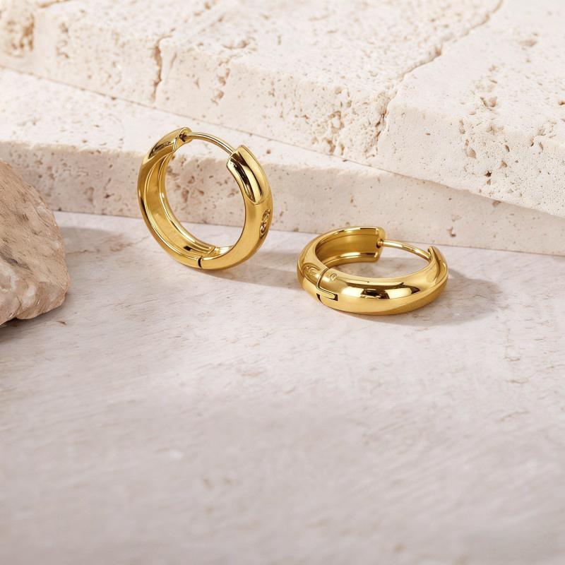 Gold Silver Color Simple Women Round Stainless Steel Earrings Fashion Classic Texture Ear Buckle Female Daily Jewelry