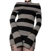 Y2K Gestreept One-Shoulder Slim Gebreide Trui Jurk