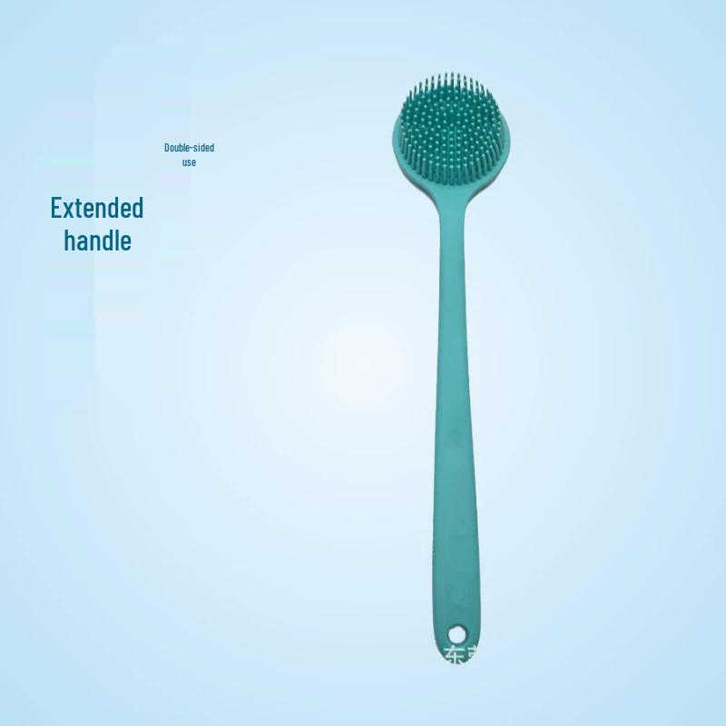 Double-Sided Silicone Bath Brush with Soft Bristles & Long Handle for Back Scrubbing & Massage