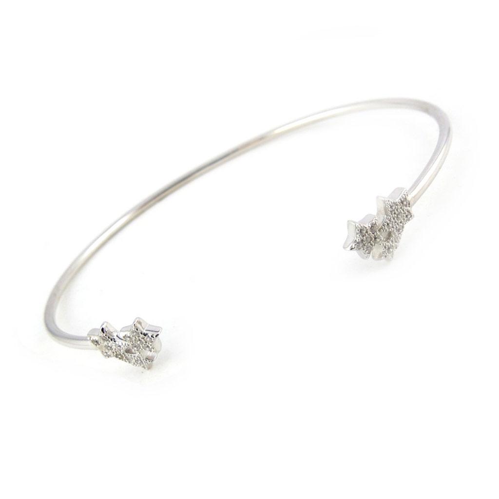 Les Trésors De Lily [M9982] - Open Silver Bracelet 'Stars' White