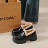 TUINANLE Winter New Plush Lined Loafers Women's Retro Chunky Platform Fluffy Leather Shoes Comfortable & Warm