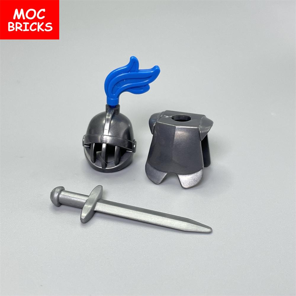 5sets/lot MOC Bricks Medieval Knights Hero Armor Paint Helmet sword warrior soldier Educational Building Blocks Toys