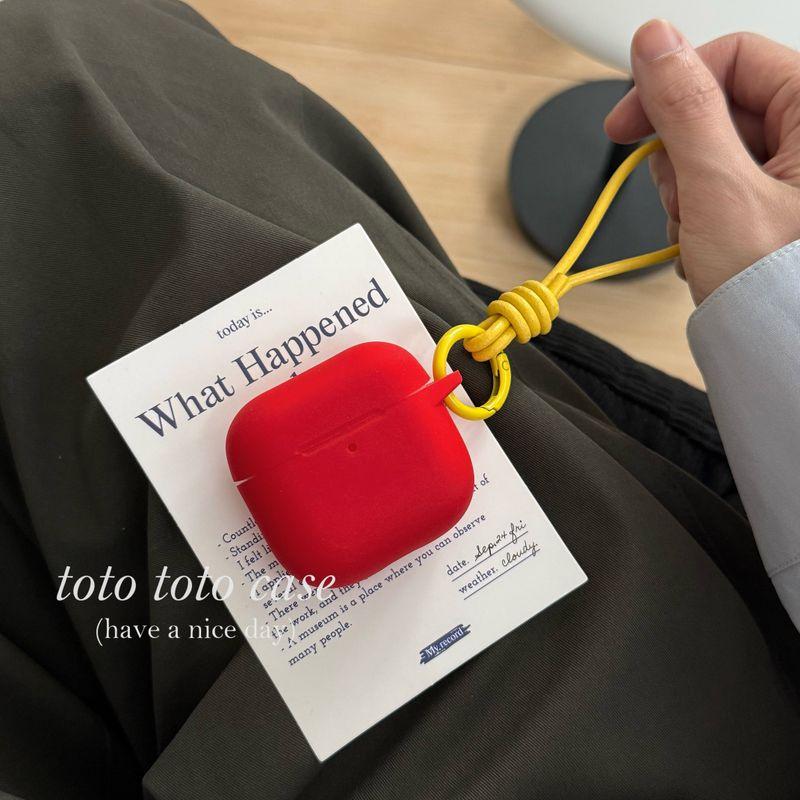 

for Apple 2 Generation Bluetooth Earbuds Case Airpods3 Generation Niche Style Contrast Color Leather Sling Airpodspro Silicone Soft Case Anti-Lost Apple AirPods 2 Shell + yellow ring leather rope