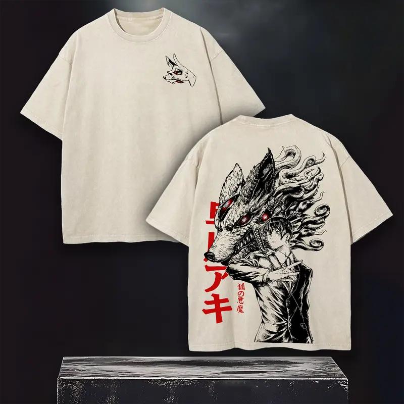 Manga Chainsaw Man Aki Hayakawa Tshirt Vintage Washed Oversized T Shirt Men Women Clothes High Quality Cotton Short Sleeve Tee