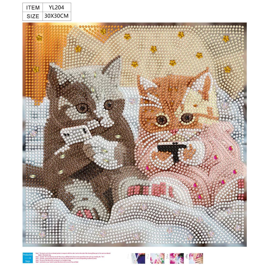 5D Special-Shaped Bright Diamond Painting Decorative Sticker, Handmade Diy Cat Children'S Painting Kit Cross-Border