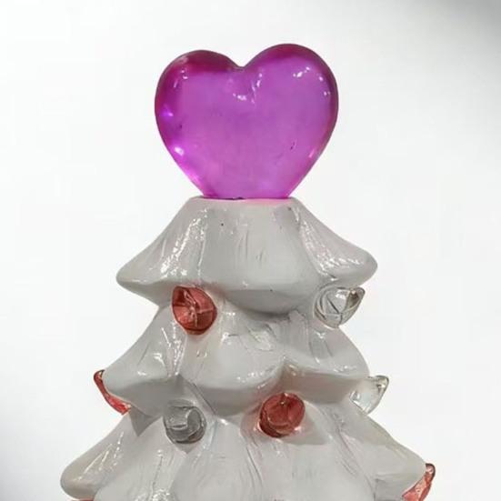 Valentine's Day Resin Tree Night Light Small Lighted Tree with Heart Topper for Bedroom Indoor Home Decor