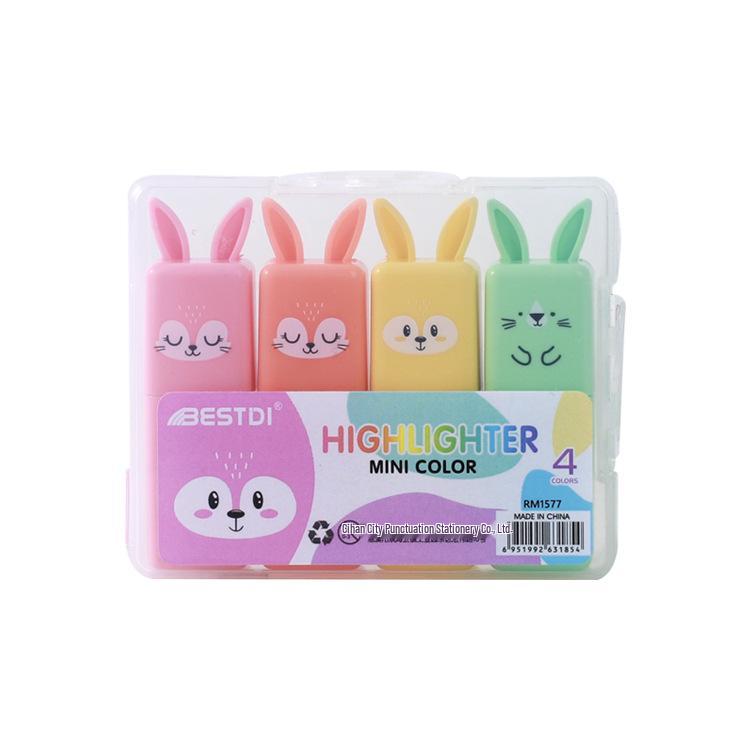 

In-Stock Creative Mini Rabbit Fluorescent Note Marker Pen Set for Planners, Drawing, and Coloring for Kids Oblique Tip