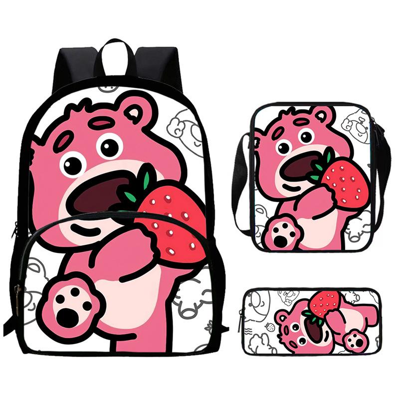 Strawberry Bear School Bag High Definition Printing Multi-Function Oxford Lightweight Backpack