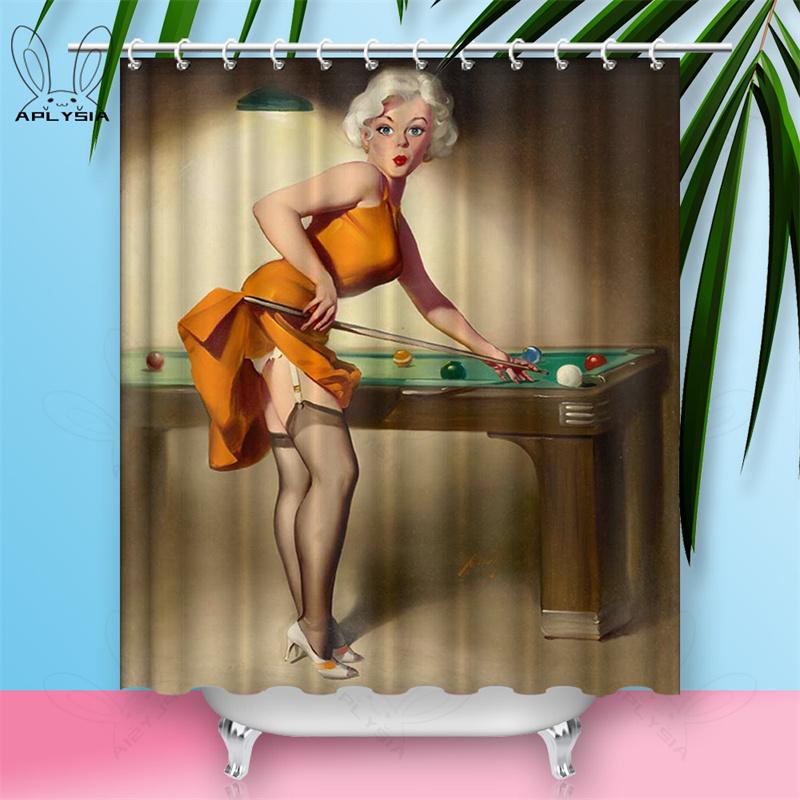 Custom Sexy Girl Hot Breast Shower Curtains European Retro Woman Skirt Dress Daily Waterproof Polyester Fabric Bathroom Curtain