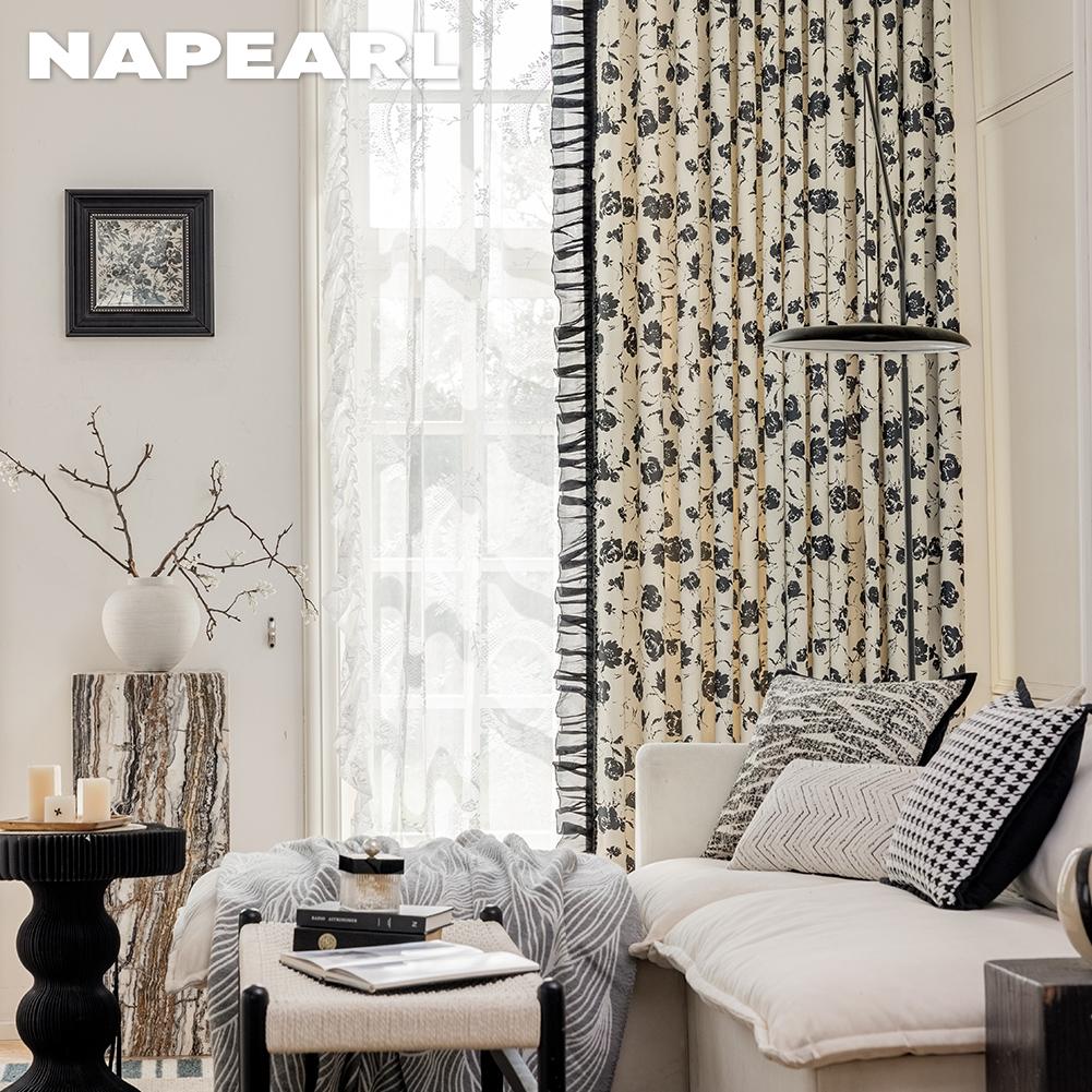 1PC NAPEARL 70-80% zaciemniające romantyczne francuskie róże nadrukowane marszczone wygodne zasłony do sypialni salonu wystrój domu