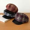 Women S Plaid Octagonal Hat Large Head Circumference Vintage Style Autumn Winter Cap