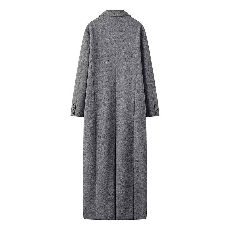 European and American French women's clothing, French fashion versatile casual button extended woolen coat