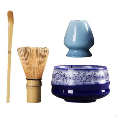 4 Pieces Japanese Matcha Ceremony Set Whisk Stand Ceramic Bowl Bamboo for