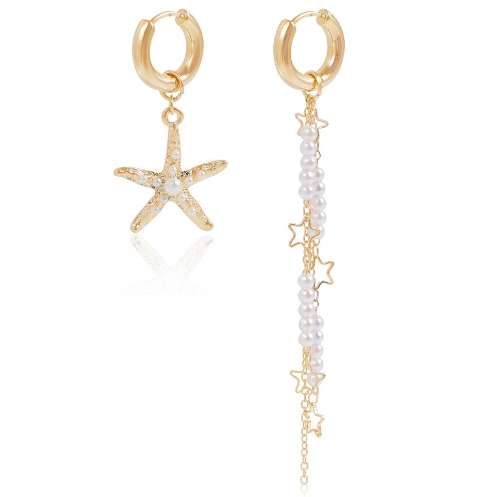 Summer Beach Vacation Style New Detachable Dual-purpose Starfish Tassel Imitation Pearl Asymmetric Earrings