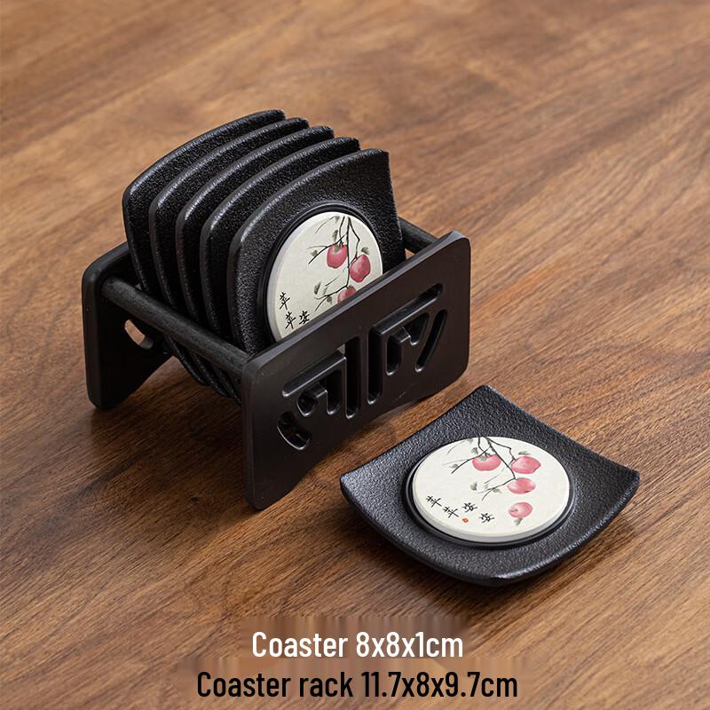 Zhinianhua Absorbent Cork Coasters, 6-Pack with Storage Rack